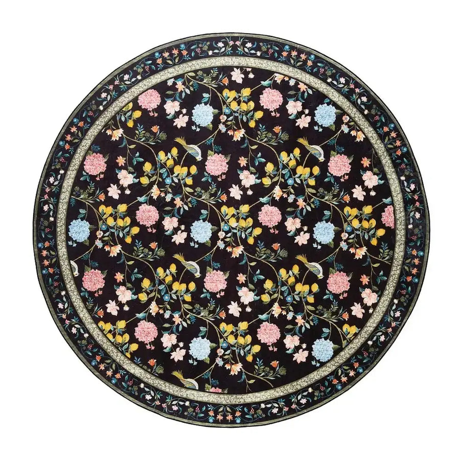 Lemon and Hydrangea Botanical Bird Area Rug - Jinchan Home