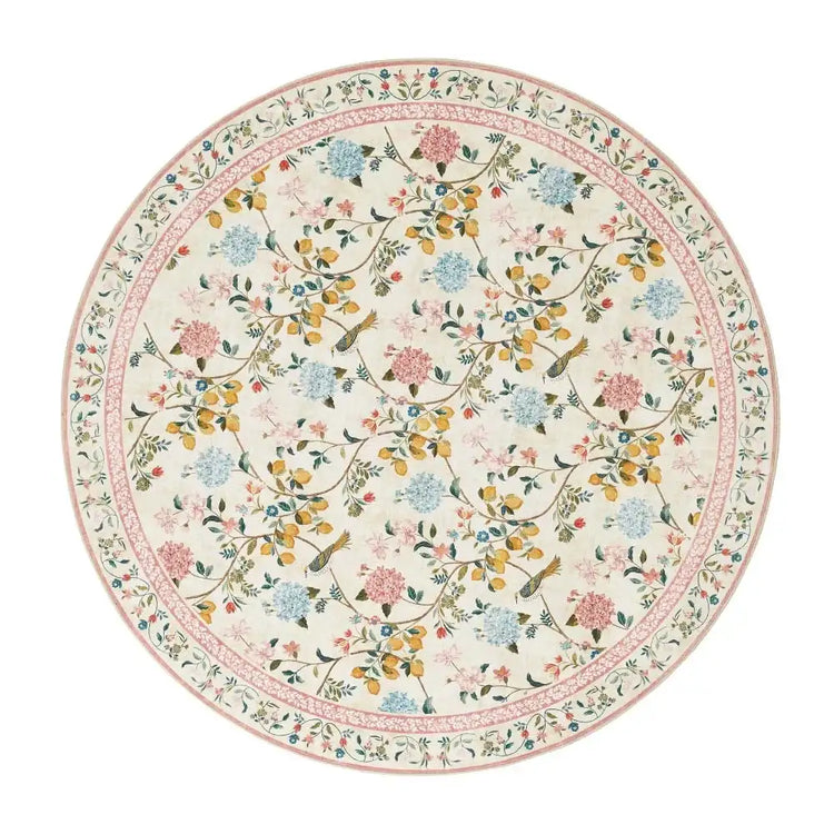 Lemon and Hydrangea Botanical Bird Area Rug - Jinchan Home