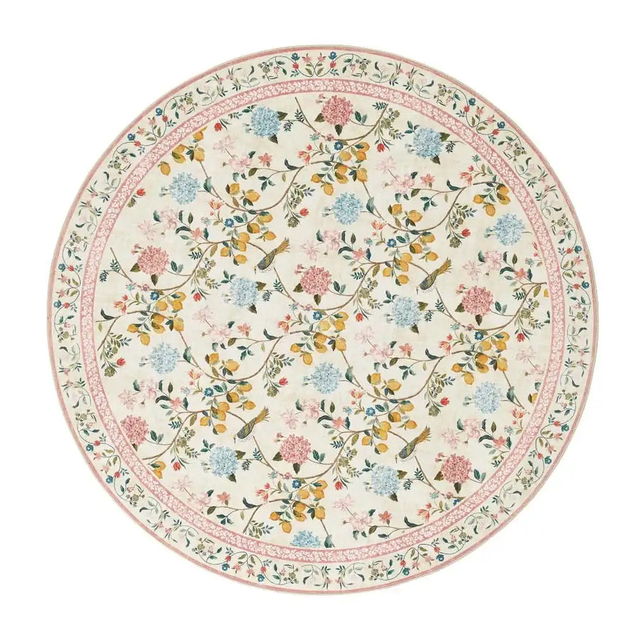 Lemon and Hydrangea Botanical Bird Area Rug - Jinchan Home