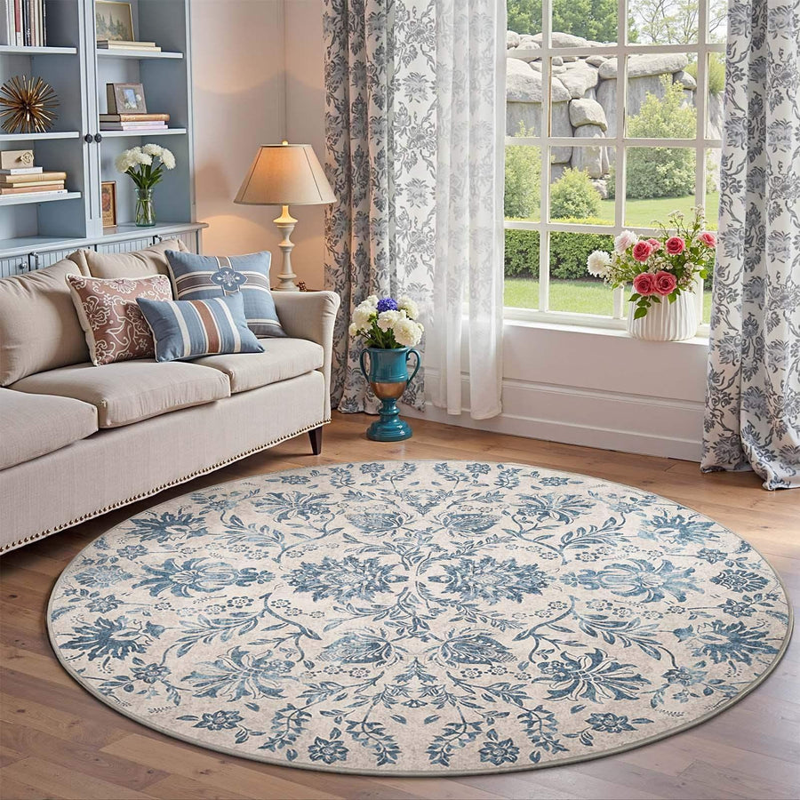 Vintage Distressed Large Floral Scrollwork Area Rug - Jinchan Home