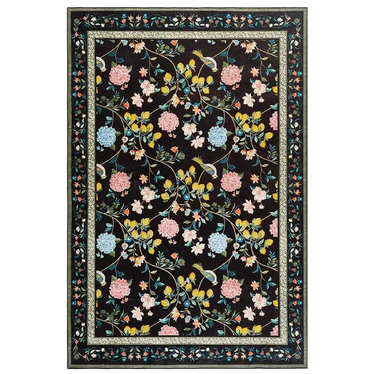 Lemon and Hydrangea Botanical Bird Area Rug - Jinchan Home