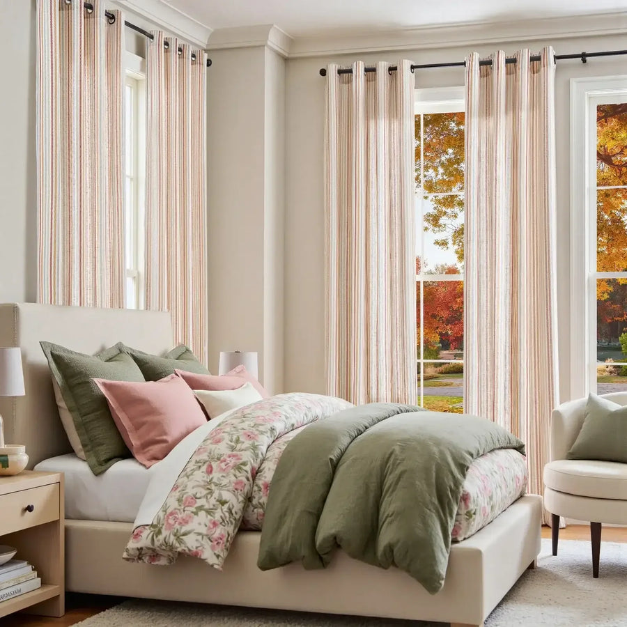 Colorful Vertical Stripe Poly-Linen Grommet Curtains - Jinchan Home