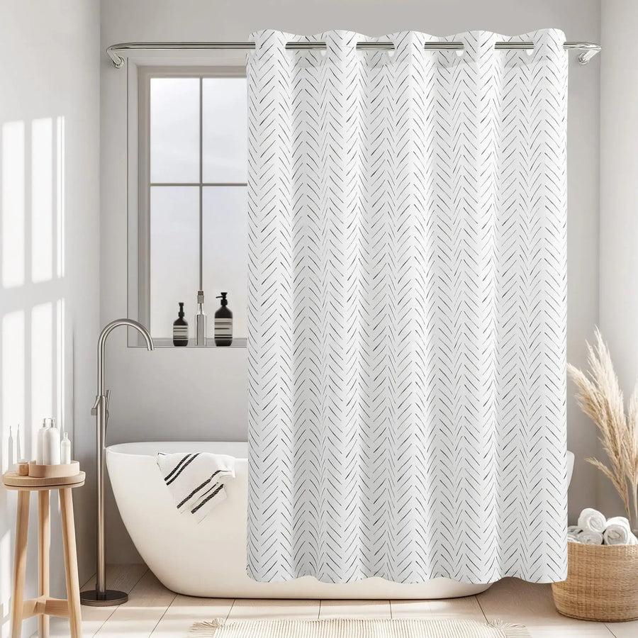 Hand-Drawn Herringbone Grommet-Top Shower Curtain - Jinchan Home
