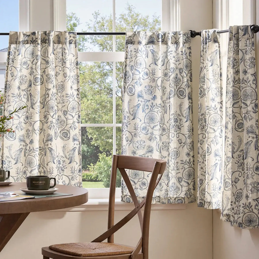 Vintage Symmetrical Vine & Floral Pattern Kitchen Curtains - Jinchan Home