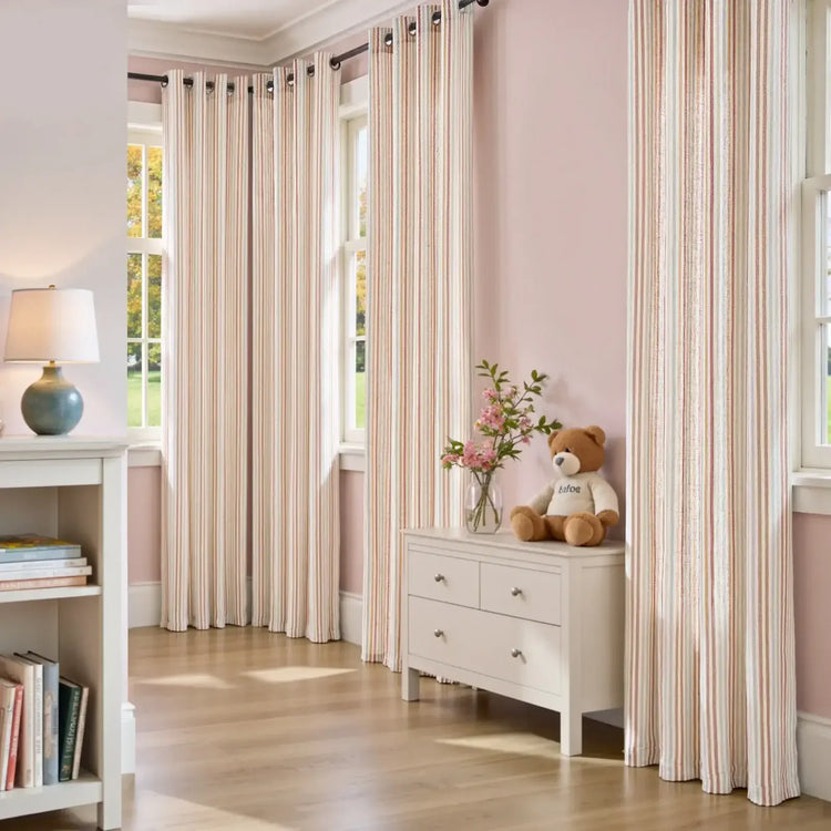 Colorful Vertical Stripe Poly-Linen Grommet Curtains - Jinchan Home