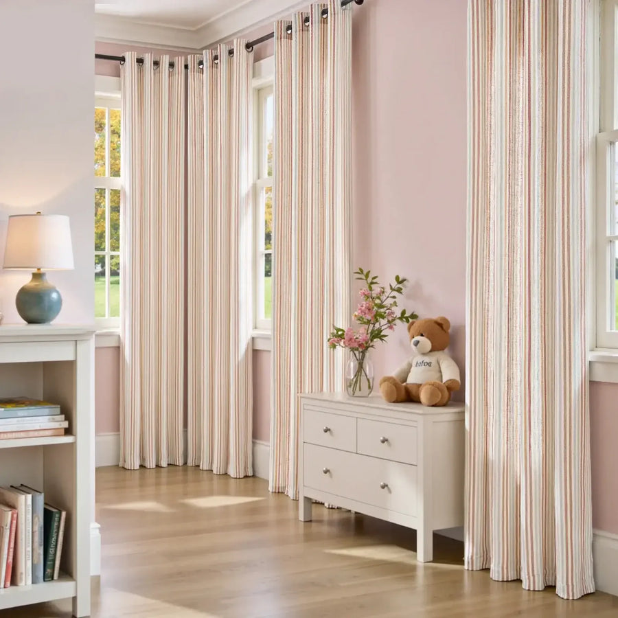 Colorful Vertical Stripe Poly-Linen Grommet Curtains - Jinchan Home