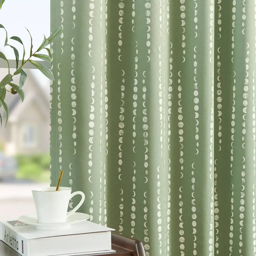 Boho Moon Phase Print Blackout Curtains - Jinchan Home