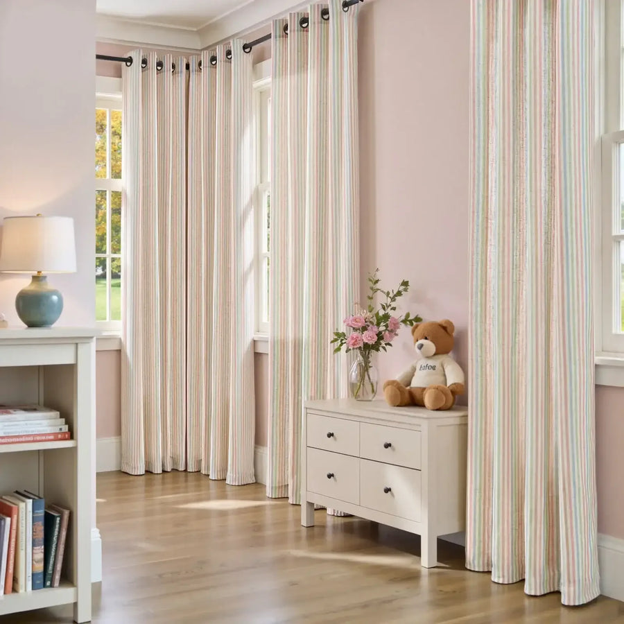 Colorful Vertical Stripe Poly-Linen Grommet Curtains - Jinchan Home