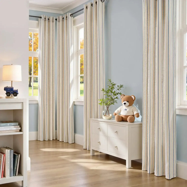 Colorful Vertical Stripe Poly-Linen Grommet Curtains - Jinchan Home