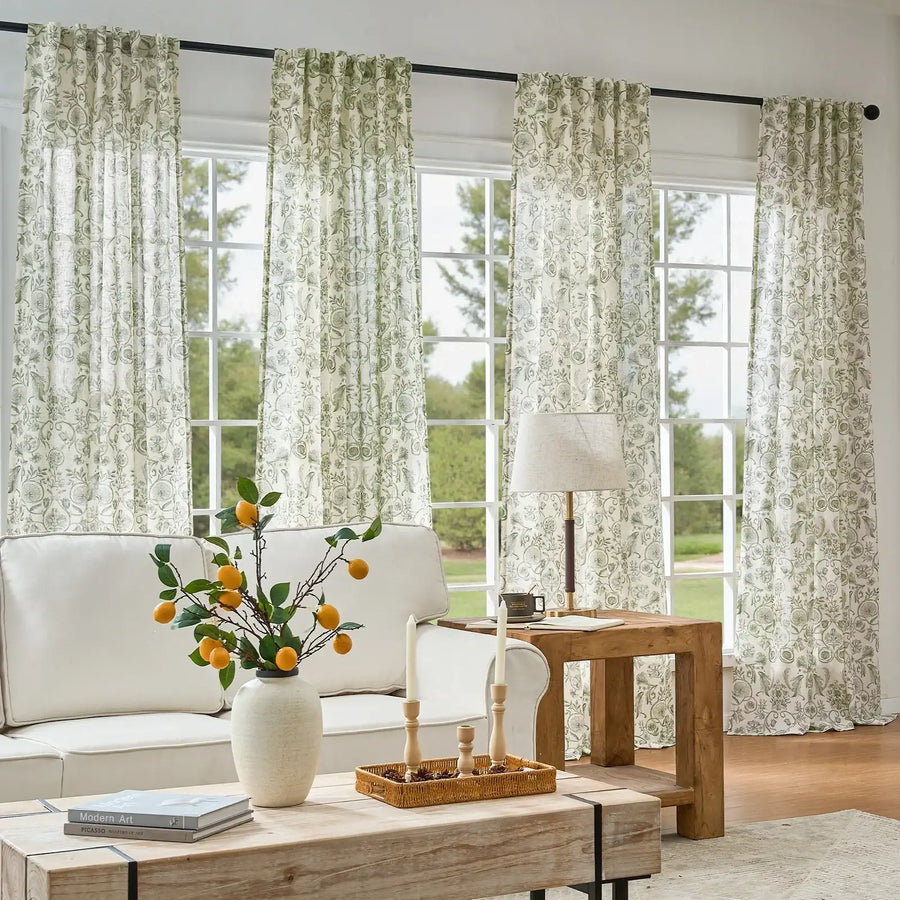 Rococo Vine Linen-Blend 3-in-1 Curtains - Jinchan Home