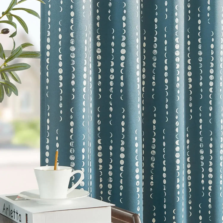 Boho Moon Phase Print Blackout Curtains - Jinchan Home