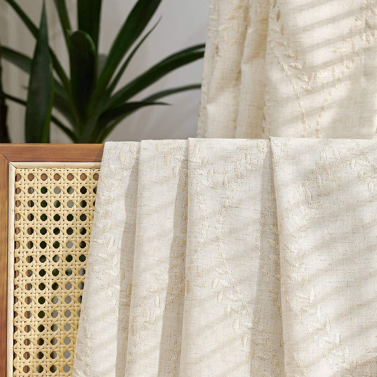 Boho Leaf Embroidered Geometric Curtains - Jinchan Home
