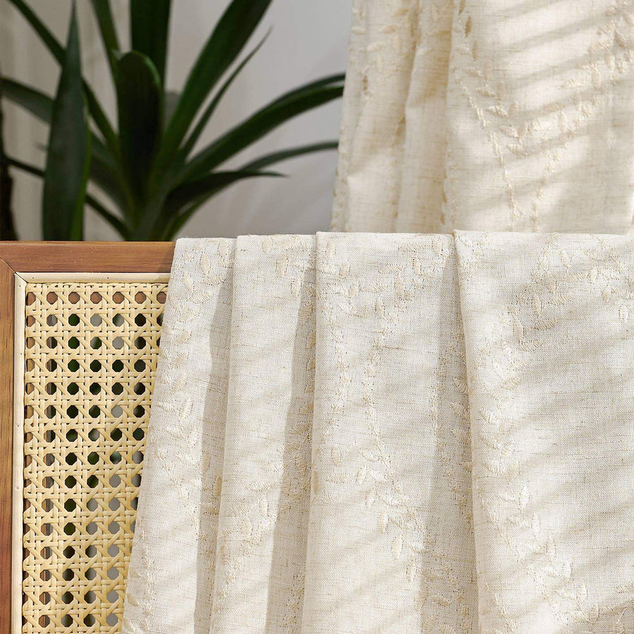 Boho Leaf Embroidered Geometric Curtains - Jinchan Home