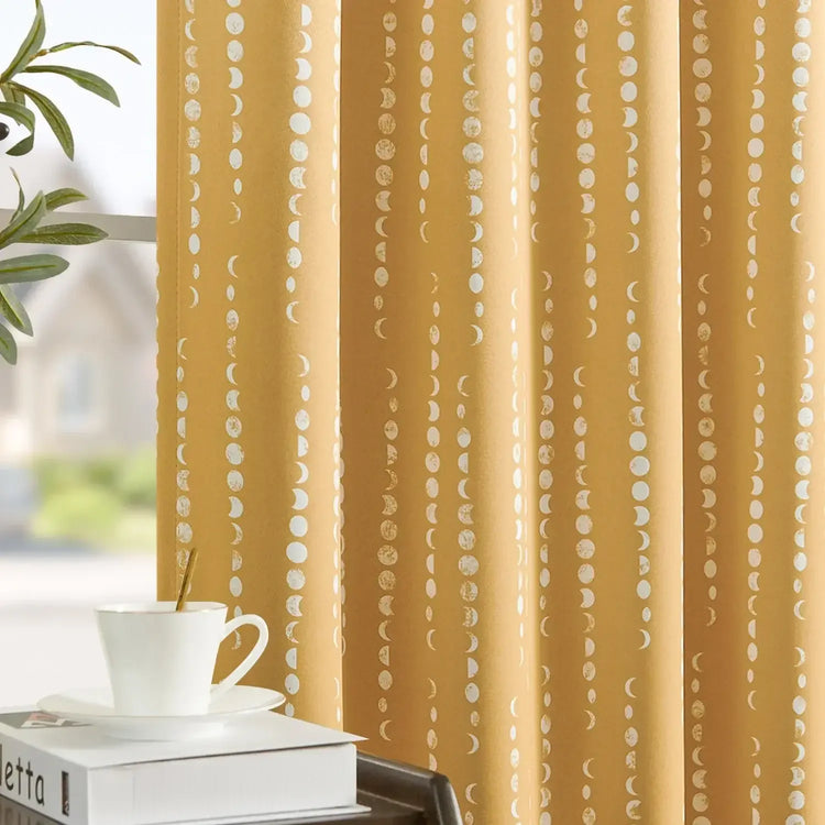 Boho Moon Phase Print Blackout Curtains - Jinchan Home