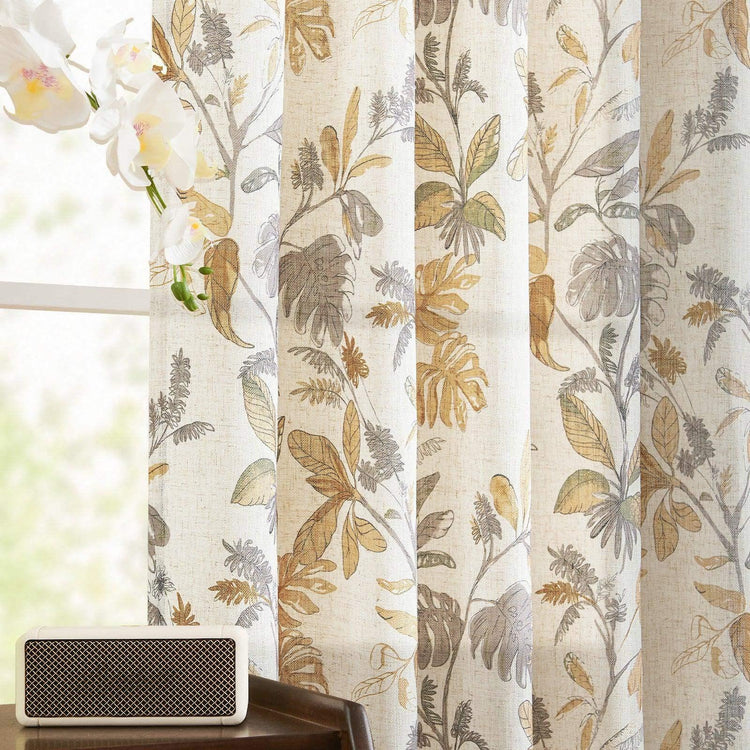Tropical Leaf Print Botanical 3-in-1 Curtains - Jinchan Home