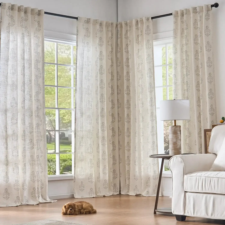 Linear Mini Floral and Leaf Linen Curtains - Jinchan Home