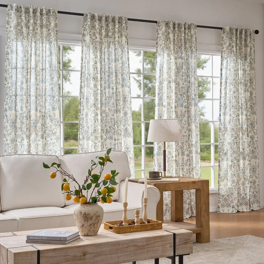 Rococo Vine Linen-Blend 3-in-1 Curtains - Jinchan Home