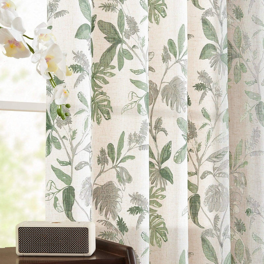 Tropical Leaf Print Botanical 3-in-1 Curtains - Jinchan Home
