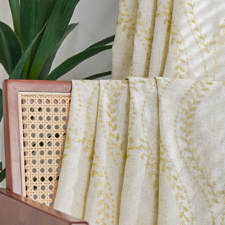 Boho Leaf Embroidered Geometric Curtains - Jinchan Home