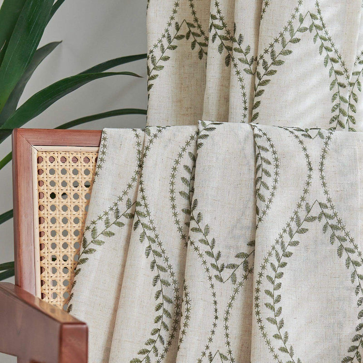 Boho Leaf Embroidered Geometric Curtains - Jinchan Home