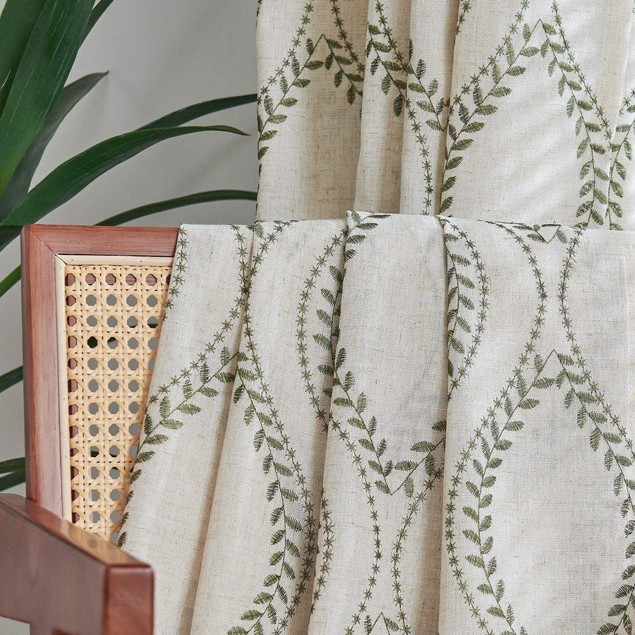 Boho Leaf Embroidered Geometric Curtains - Jinchan Home