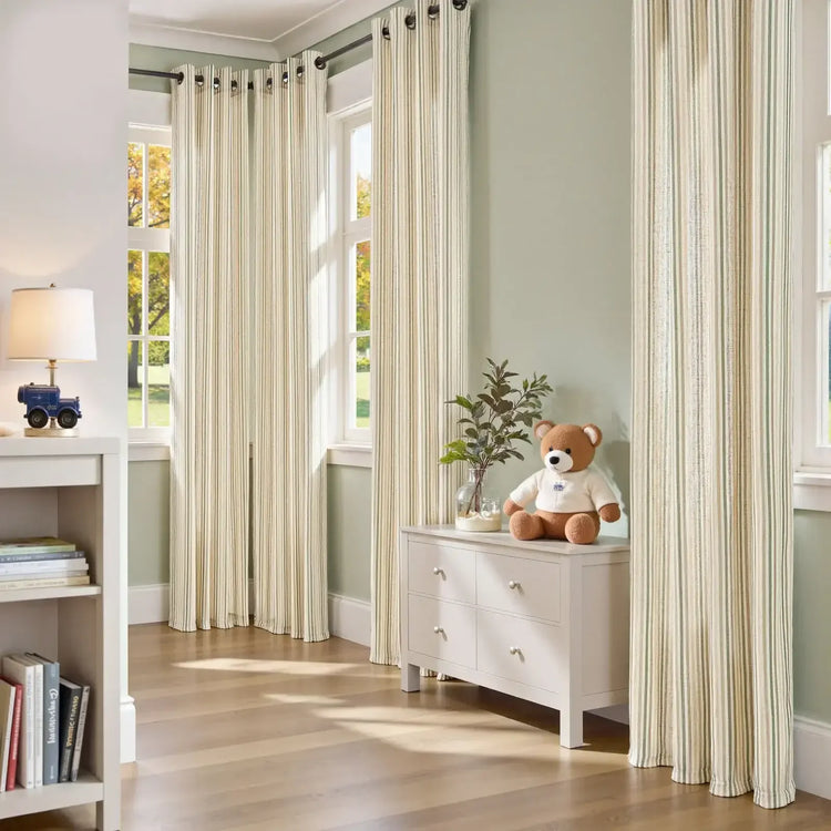 Colorful Vertical Stripe Poly-Linen Grommet Curtains - Jinchan Home