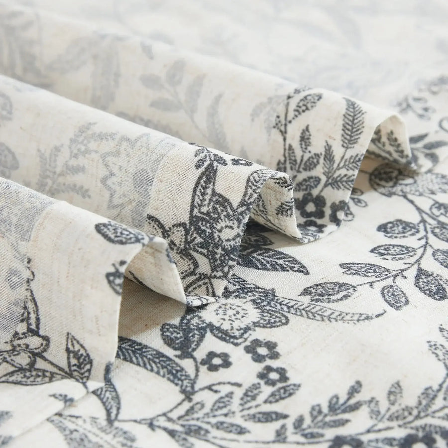 Vintage Scrollwork Floral Linen Kitchen Curtains - Jinchan Home