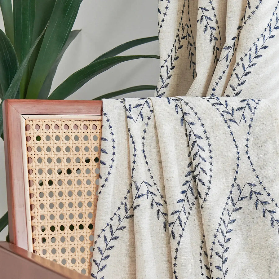 Boho Leaf Embroidered Geometric Curtains - Jinchan Home