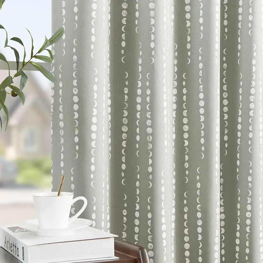 Boho Moon Phase Print Blackout Curtains - Jinchan Home