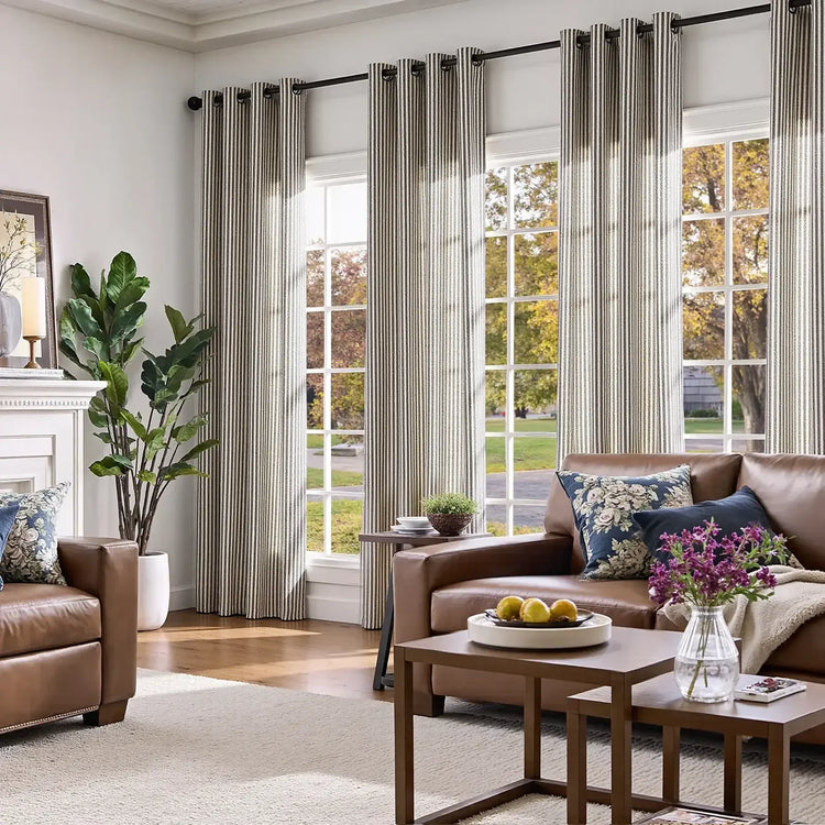 Fine-Striped Linen Blend Grommet Curtains - Jinchan Home