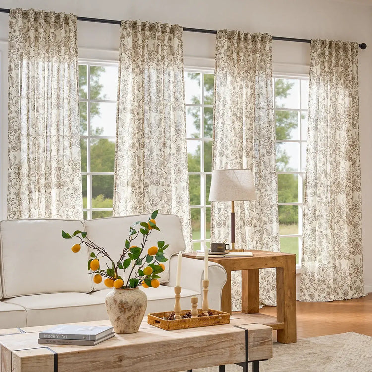 Rococo Vine Linen-Blend 3-in-1 Curtains - Jinchan Home