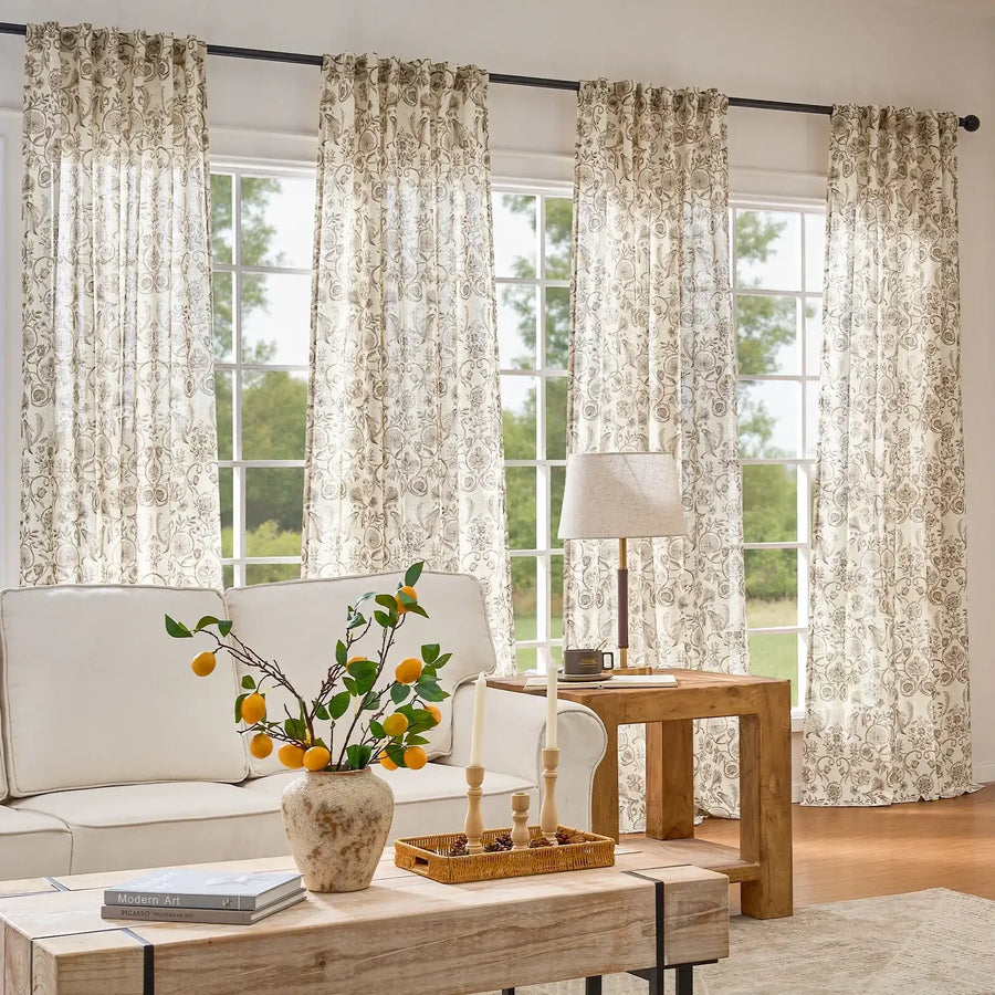 Rococo Vine Linen-Blend 3-in-1 Curtains - Jinchan Home