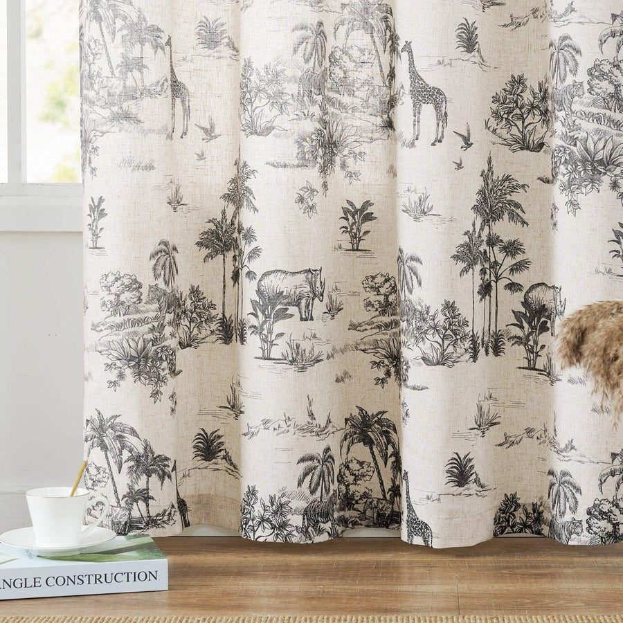 Jungle Safari Vintage Toile Print Grommet Curtains - Jinchan Home