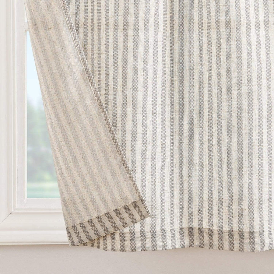 Striped Linen Blend DIY Tie-Top Kitchen Curtains - Jinchan Home