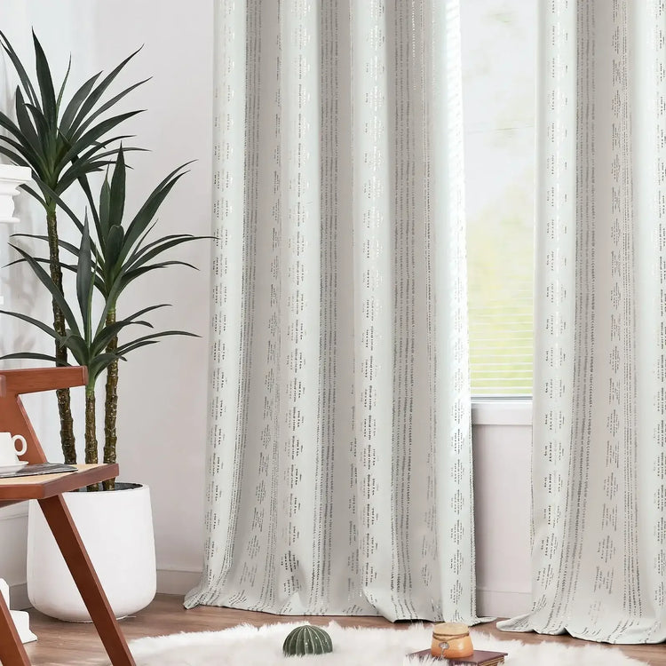 Light-Toned Boho Vertical-Stripe Geometric Grommet Curtains - Jinchan Home