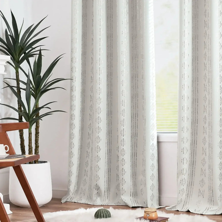 Light-Toned Boho Vertical-Stripe Geometric Grommet Curtains - Jinchan Home