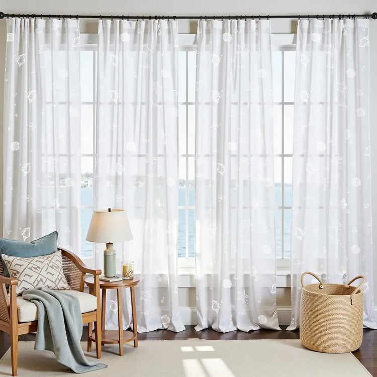 Nautical Sheer Seahorse and Shell Curtains - Jinchan Home