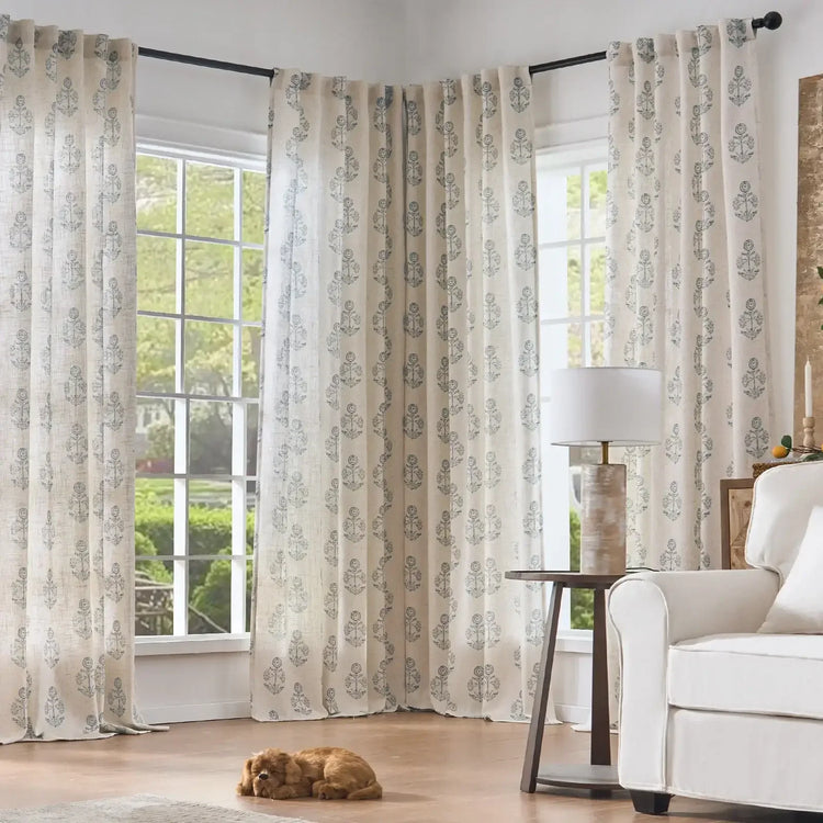 Linear Mini Floral and Leaf Linen Curtains - Jinchan Home
