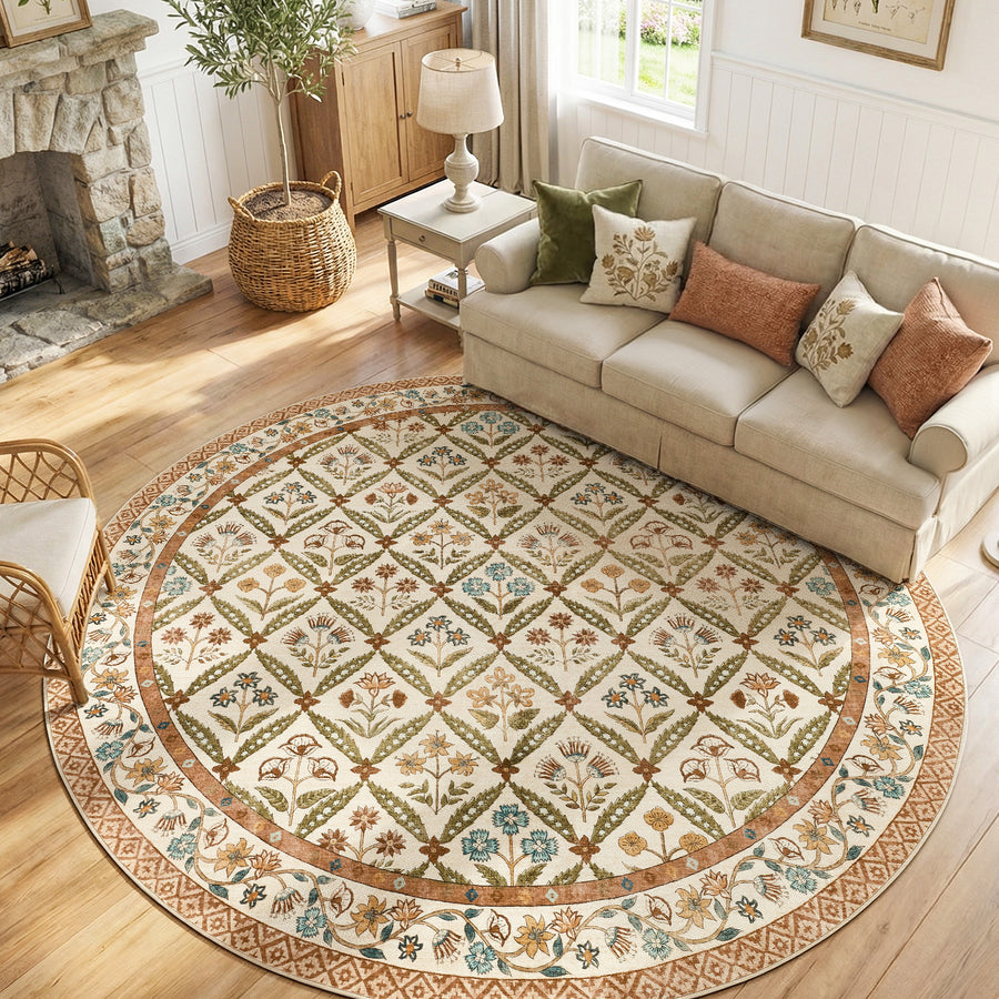 Vintage Floral Polypropylene Area Rug - Jinchan Home