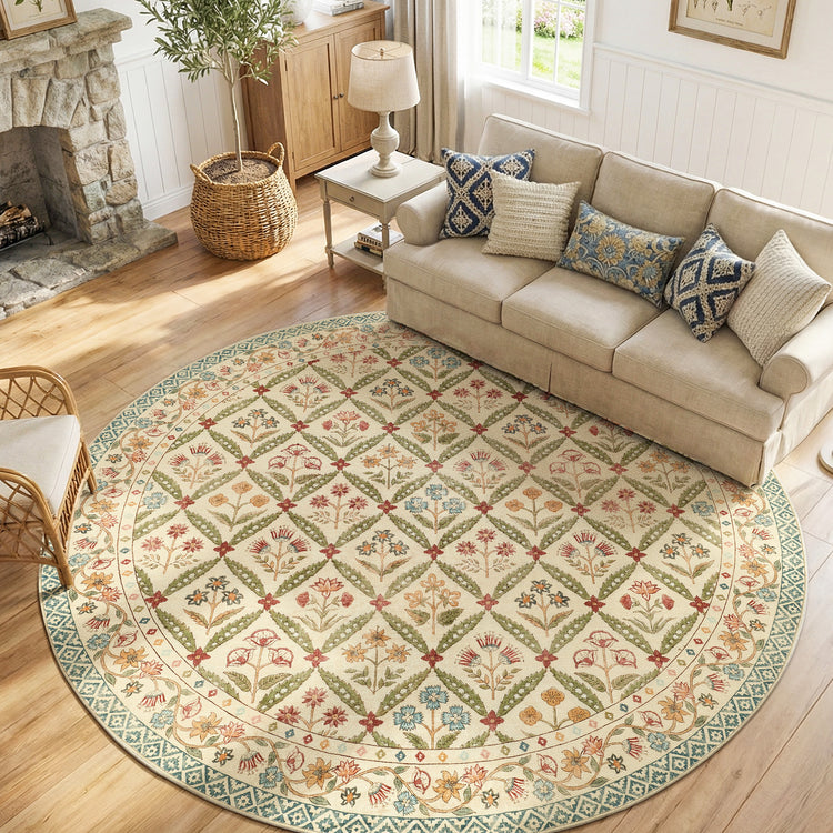 Vintage Floral Polypropylene Area Rug - Jinchan Home