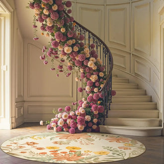 Pastoral Floral Round Area Rug - Jinchan Home
