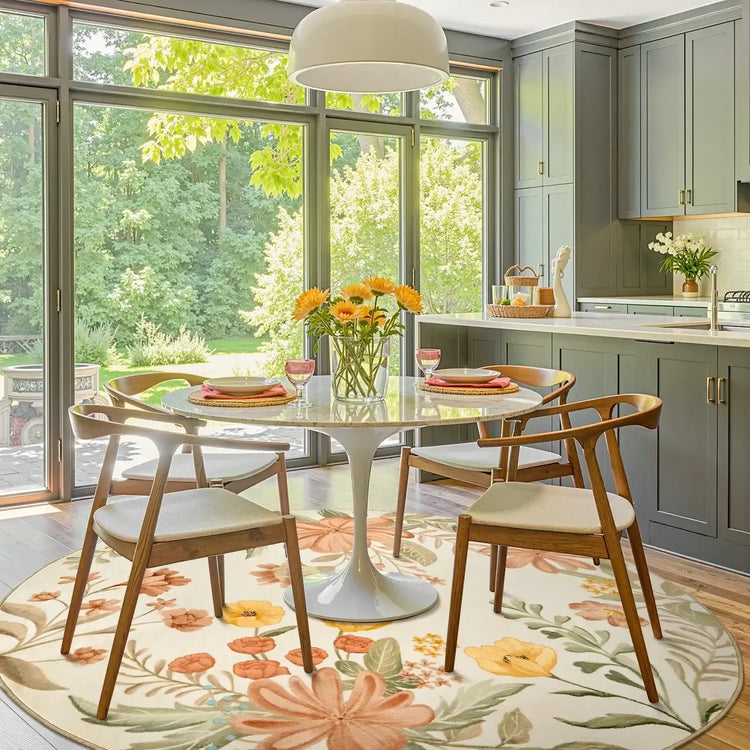 Pastoral Floral Round Area Rug - Jinchan Home