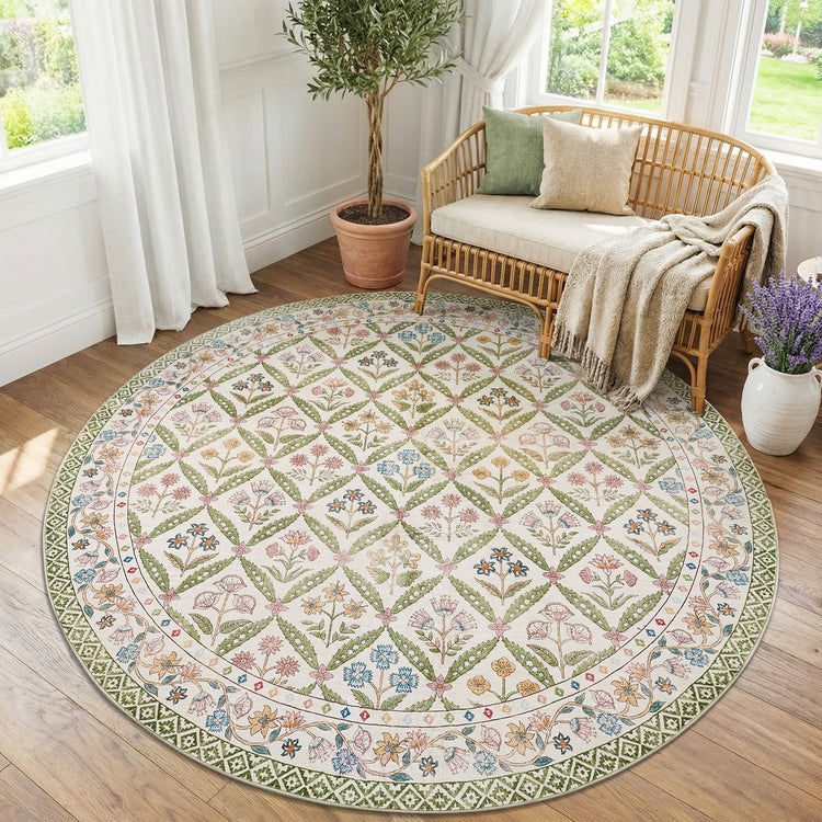 Vintage Floral Polypropylene Area Rug - Jinchan Home