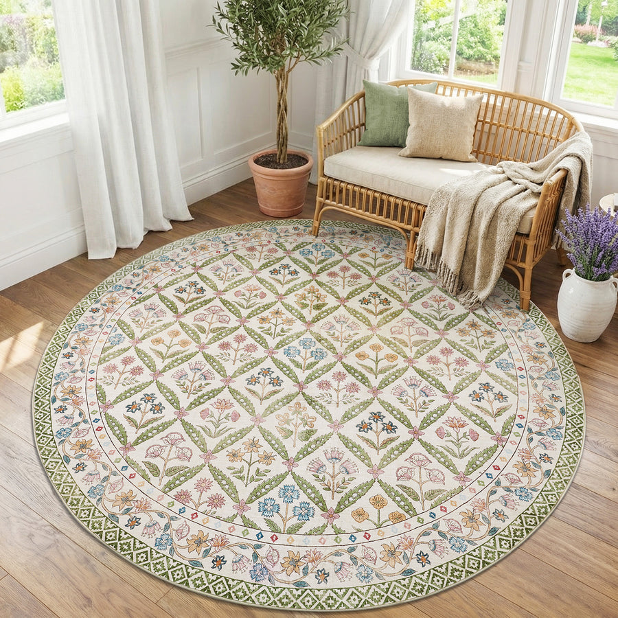Vintage Floral Polypropylene Area Rug - Jinchan Home