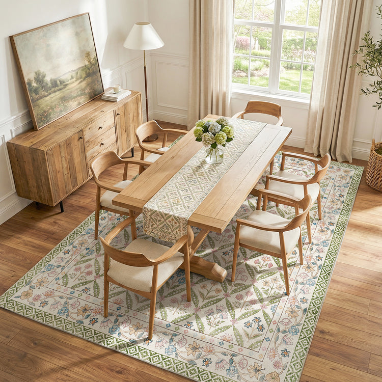 Vintage Floral Polypropylene Area Rug - Jinchan Home