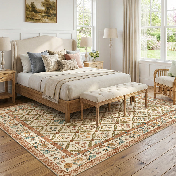 Vintage Floral Polypropylene Area Rug - Jinchan Home
