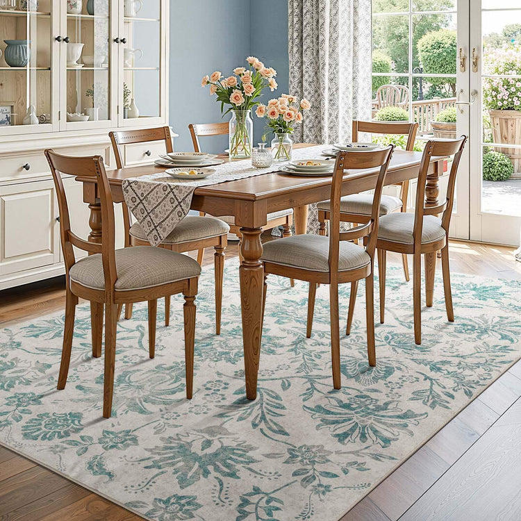 Vintage Distressed Large Floral Scrollwork Area Rug - Jinchan Home
