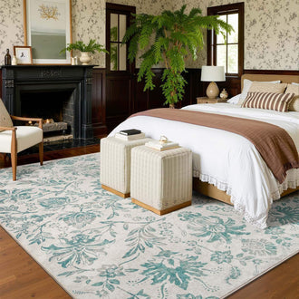 Vintage Distressed Large Floral Scrollwork Area Rug - Jinchan Home