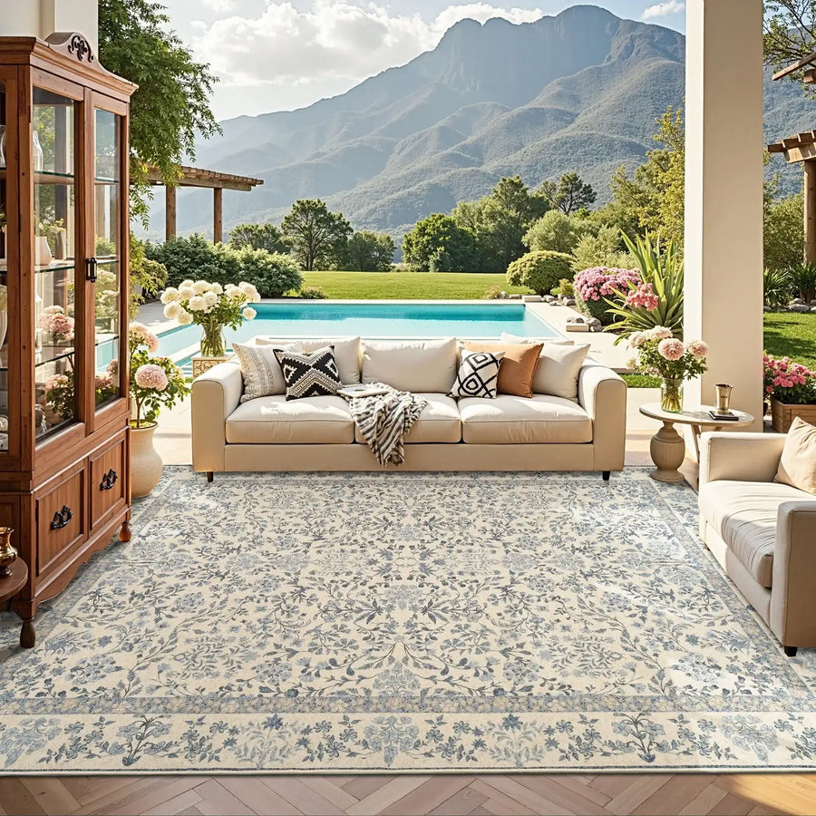 Hand-Painted Vintage Foliage & Floral Area Rug - Jinchan Home