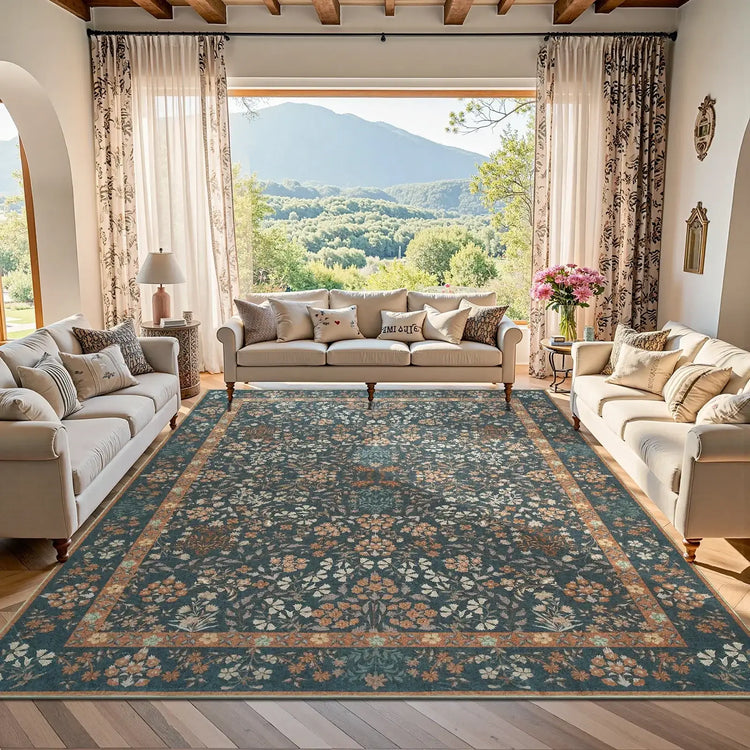 Hand-Painted Vintage Foliage & Floral Area Rug - Jinchan Home